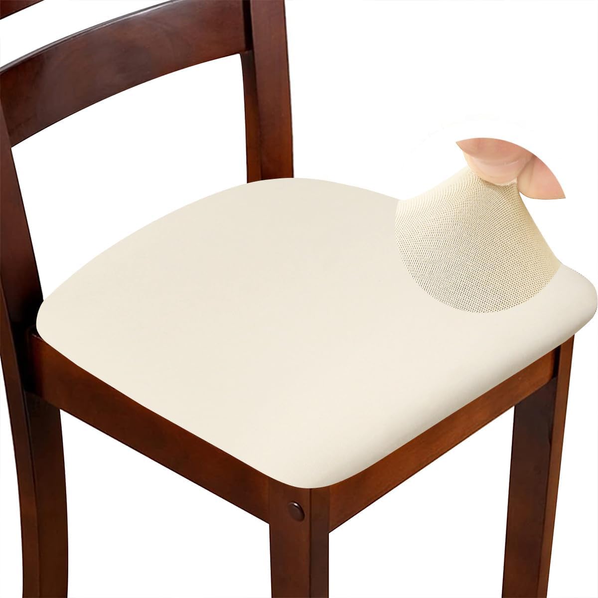 ZHILING Stretch beige Chair Seat Covers for Dining Room Set of 4, Elastic Dining Chair Seat Protector Cover Removable Washable Chair Slipcovers with Ties