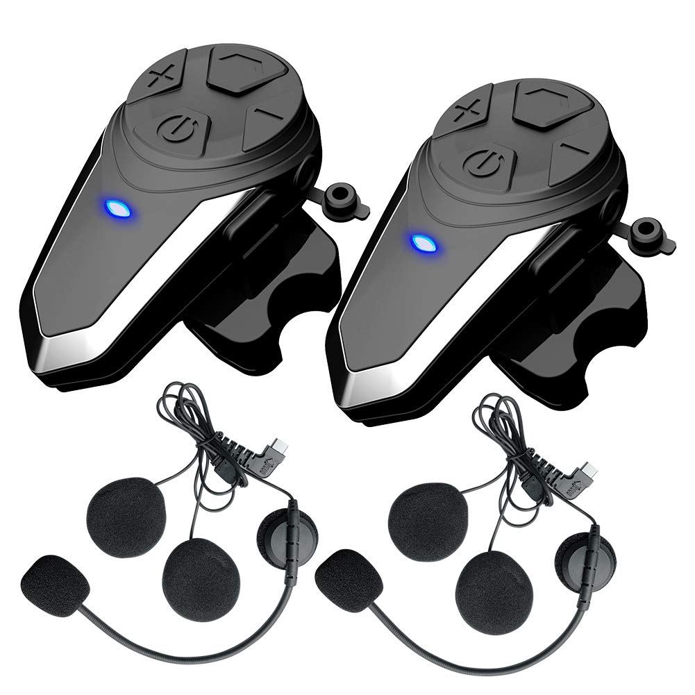 QSPORTPEAK 2x BT-S3 Motorcycle Intercom Bluetooth Communication System Headset, 800M Waterproof Motorbike Interphone Support 2-3 People Connection, Suit for Riding/Skiing