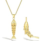 FILMOON Fish Necklace For Women Beach Shell Fish Pendant Necklace 14K Gold Plated Dainty Adjustable Fashion Jewelry