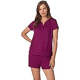 Anne Klein Womens Short Sleeve Henley Pajama Top & Shorts Set - Soft Sweater Knit - Lightweight Sleepwear & Loungewear PJs