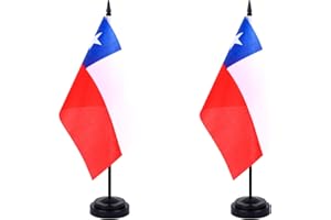 JBSJBS Chile Desk Flag 12" Solid Pole Deluxe Set Chilean Flags Banner Mini Small Chile Office Table Flags with Black Stand Base Desktop Decorations(2Pack)