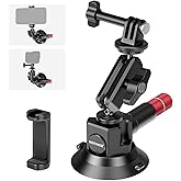 Neewer 3" Suction Cup Camera Mount Bracket with Ball Head Magic Arm, 1/4" ARRI Holes, Quick Release Car Mount with Phone Holder & Action Cam Adapter Compatible with iPhone DJI Insta360, CA104
