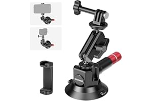 NEEWER 3" Suction Cup Camera Mount Bracket with Ball Head Magic Arm, 1/4" ARRI Holes, Quick Release Car Mount with Phone Hold
