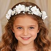 Campsis Flower Girl Headpiece, Pearl Floral Headband, White Communion Hair Accessory for Bridal