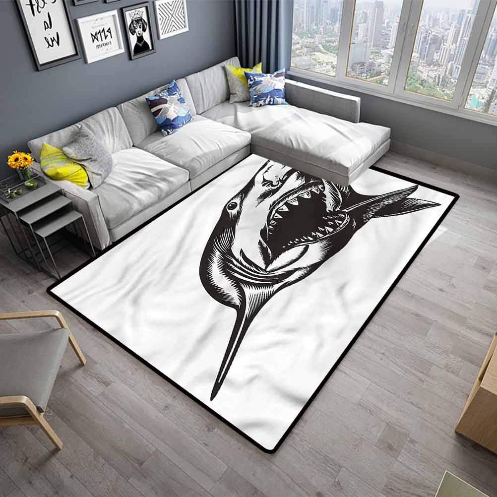 Rug Pad Shark Non-Slip Doormat Carpet Wild Fish with Open Mouth (6'6"x8')