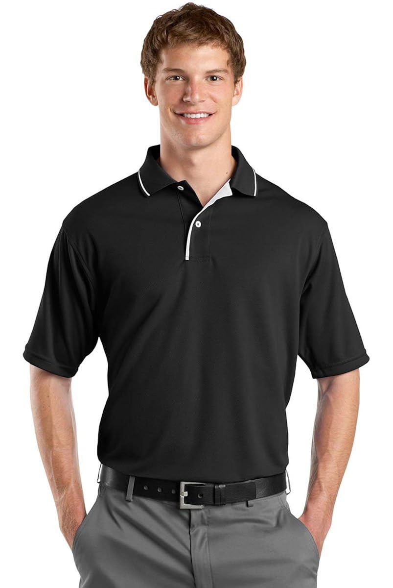 Sport-Tek Mens Tipped Collar Performance Polo Shirt/_Black//White/_Medium