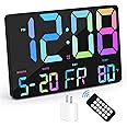 Amgico Digital Alarm Clock with Snooze, Temperature, Auto Dimming, 11.5" Large Display Calendar, Desk/Wall Clock for Bedroom, Living Room, Office, Home, Classroom, Kids, Elderly - Rainbow