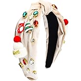 KESOCORAY Christmas Rhinestone Headband for Women Beaded Pearl Knotted Wide Top Knotted Headbands Xmas Hair Accessories Gifts (Off White)