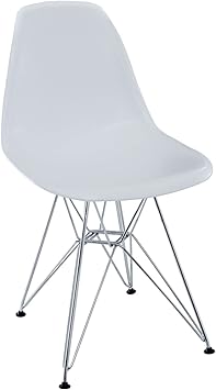 Amazon Com Modway Paris Mid Century Modern Molded Plastic Dining Chair With Steel Metal Base In White One Chairs