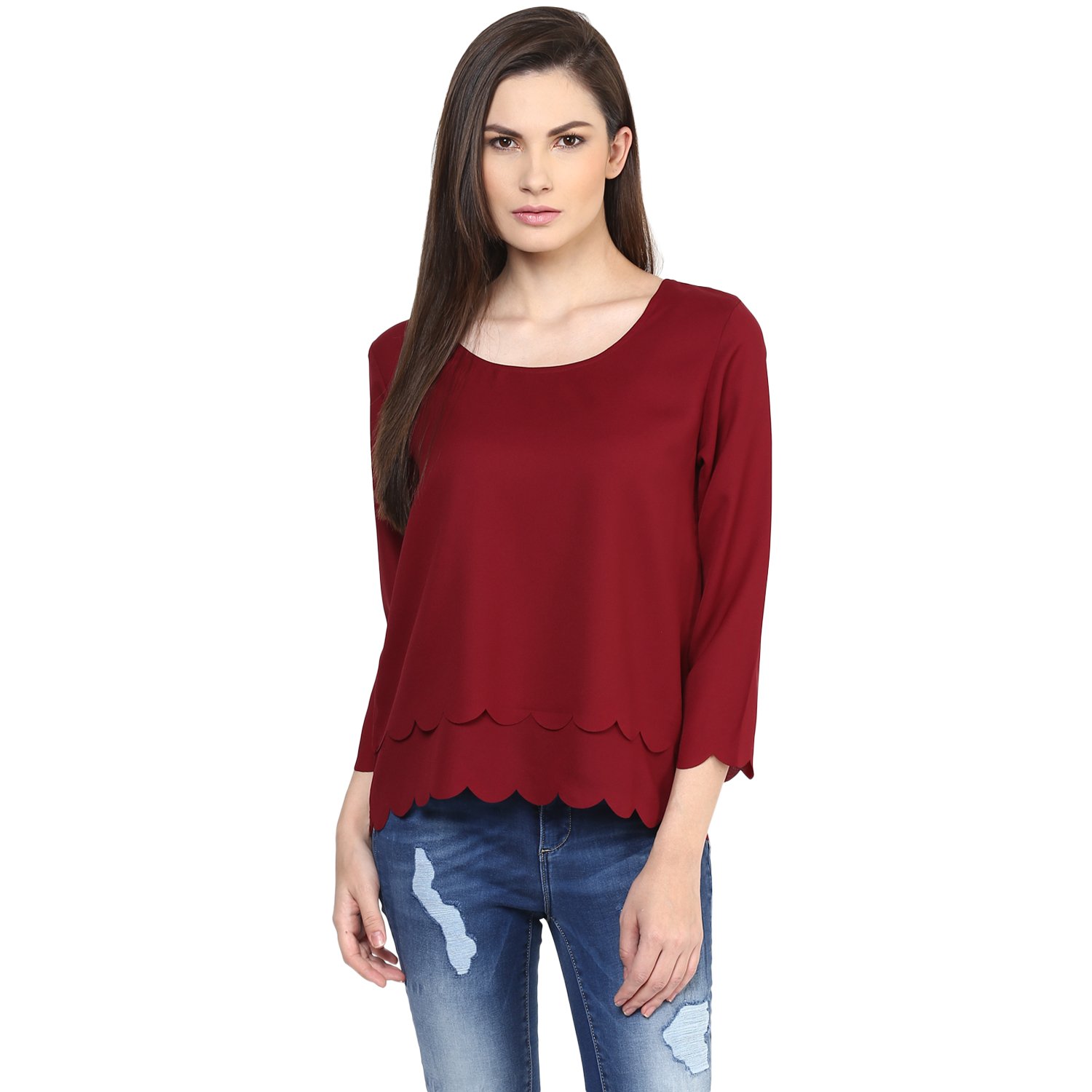 rare women maroon georgette top (ep1058a)