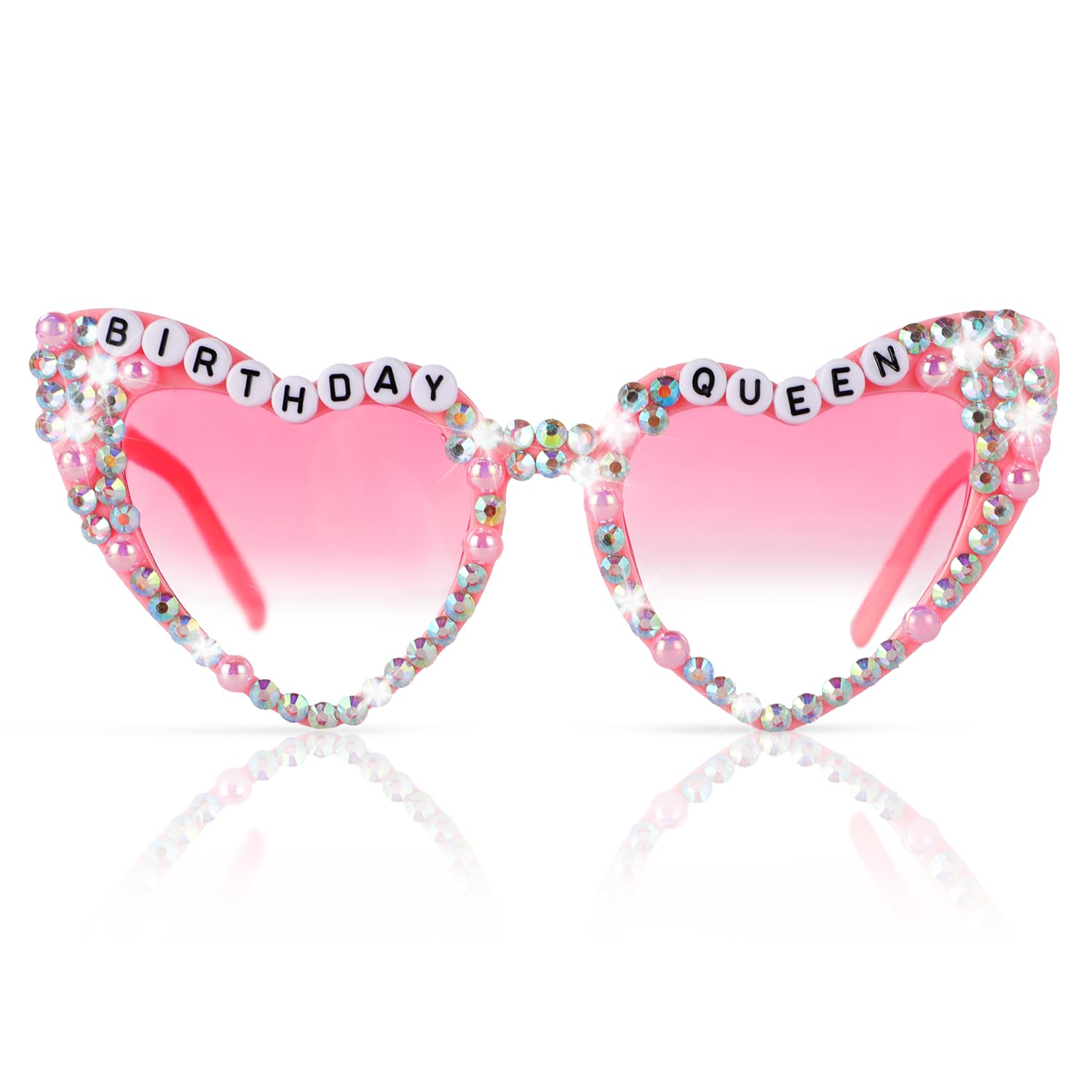 Onperpoe Birthday Glasses Pink Heart Sunglasses for Women Girls Shiny Bling Diamond Pearl Sunglasses Heart Shaped Birthday Party Gift Supplies Cute Accessories Photo Props Sparkling Decoration Favors