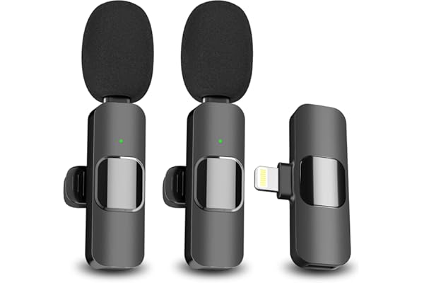 EJCC 2 Pack Wireless Microphone for iPhone iPad, Mini Wireless Clip-on Microphones for iPhone Video Recording, YouTube, Interview, TikTok, Vlog