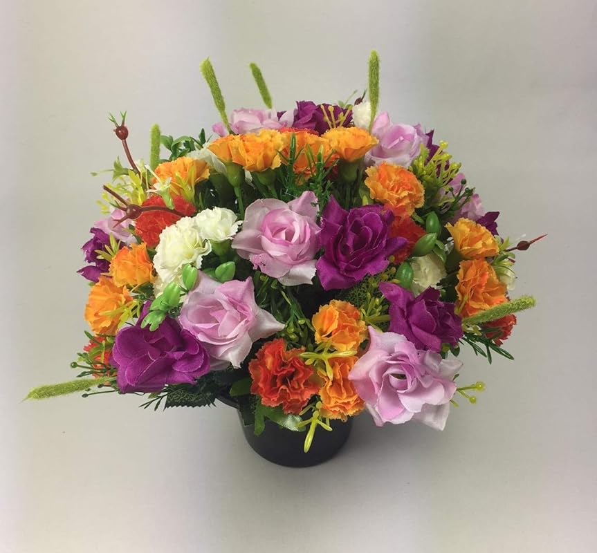 Artificial Grave Flower Arrangement Crem Pot/Vase Amazon.co.uk Handmade