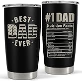 SANDJEST Best Dad Ever Tumbler with Lid - Dad Nutrition Facts 20oz Insulated Stainless Steel Mug - Coffee Mug for Travel Outdoor Sport Office, Gift for Father’s Day Birthday