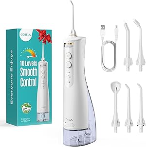 COSLUS E40 Munddusche Kabellos Testsieger 2026: 10 Stufen Stufenlose Elektrische Regelung Steuerung IPX7 Wasserdicht Tragbar Wiederaufladbar für Oral Health Enthusiasten Tägliche Pflege und Reisen