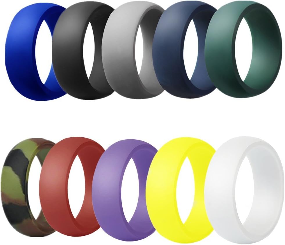 LEBE Silicone Wedding Rings For Men & Women - 10 Pack Safe Wedding Band, 10 Color Crossfit Rubber Ring, Weight Lifting, Training, Exercise, Fitness, Firefighter, Police Officer, Medical Grade Silicone