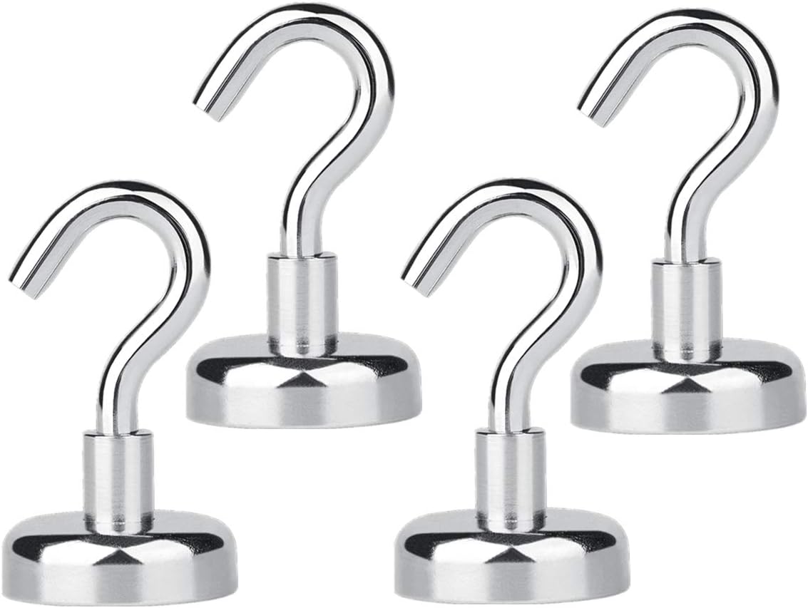 Ninth Five 25lb Powerful Magnetic Hooks,Strong Heavy Duty Neodymium Magnet Hooks - Best for Your Refrigerator and Other Magnetic Surfaces(4 Pack)