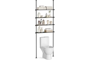 SONGMICS Bathroom Organizer 4-Tier, Over The Toilet Storage Shelf, 4 Height Adjustable and Extendable Shelves, 35.4 to 122.1 