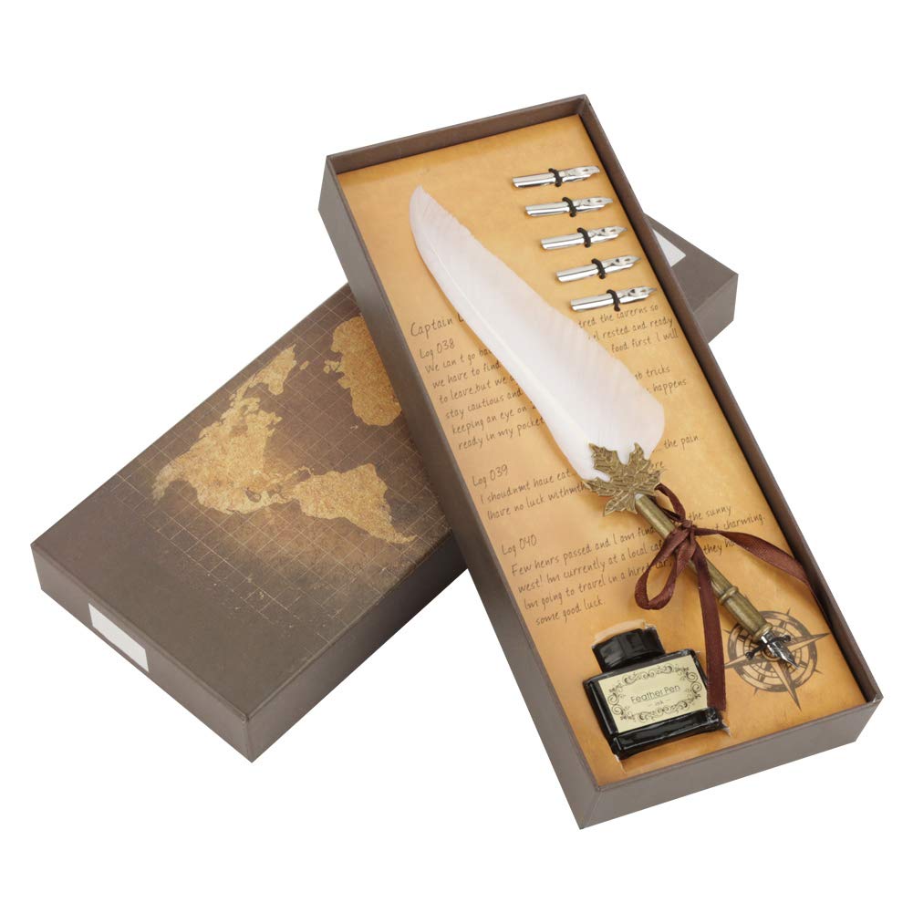 European Retro Feather Pen Gift Box Set Birthday Gift Teacher's Day Gift Graduation Gift (White), Office Supplies, 0