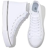 kufeiti Women's High Top Canvas Sneakers Canvas Shoes Lace up White Black Sneakers Casual Walking Shoes