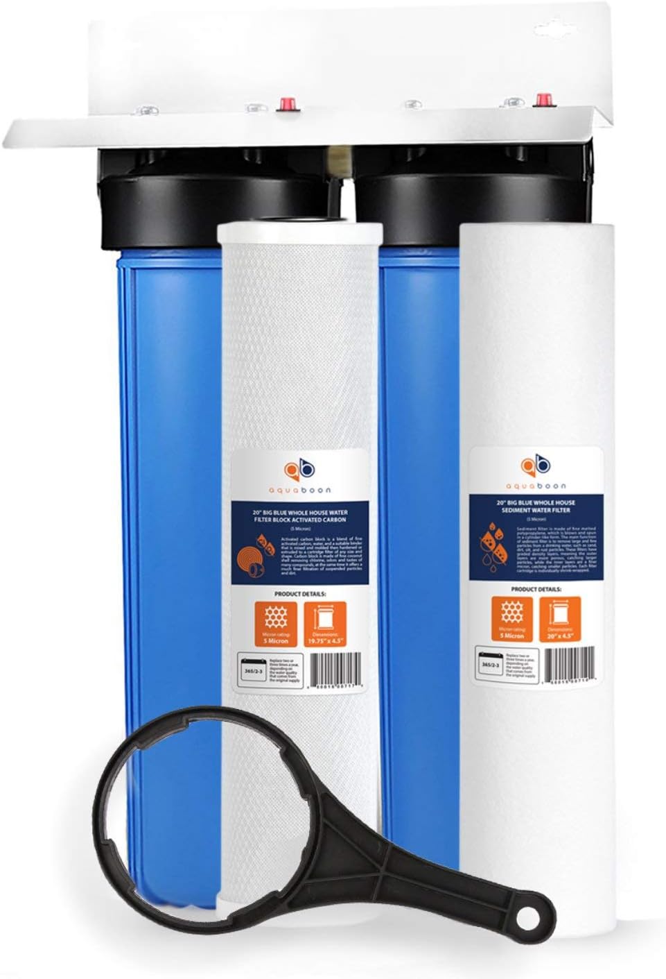 Aquaboon Big Blue 20" x 4.5" 2-Stage Whole House Water Filter System (1"Port)+ Bracket+ Sediment and Carbon 5 Micron | Certified According to NSF