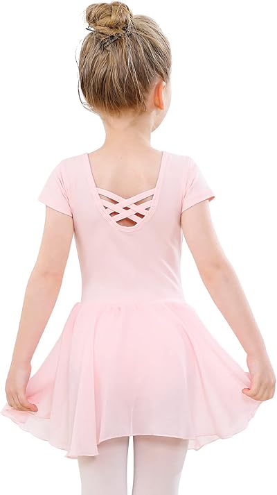 PLIKSUVER Girls Ballet Dress Leotard with Chiffon Skirt Pink 100-150
