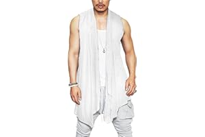 COOFANDY Men's Ruffle Shawl Collar Cardigan Sleeveless Open Front Sleeveless Kimono Vest