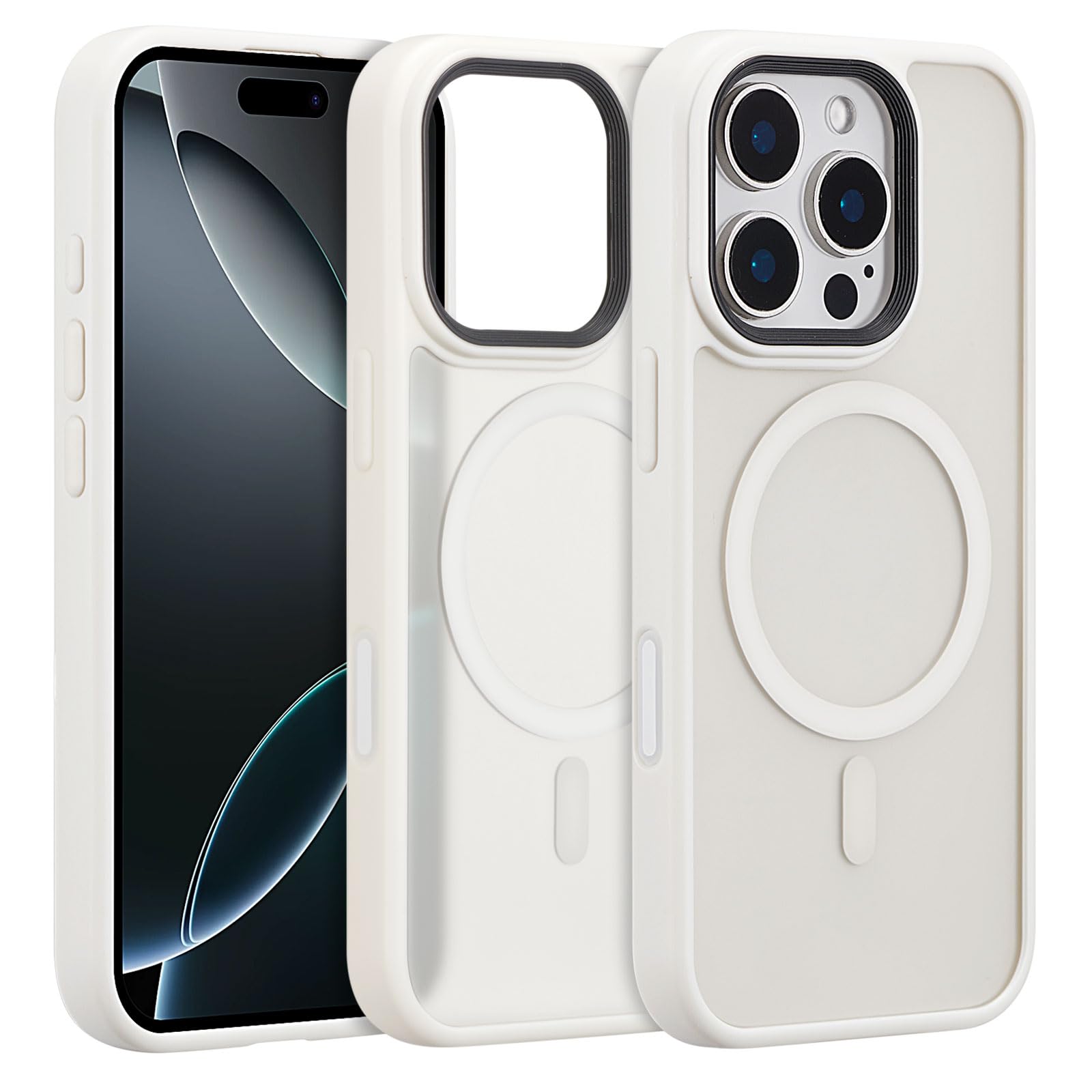 ZTOFERA Magnetic for iPhone 16 Pro Case,Compatible with MagSafe,Raised Camera Protection+AI Camera Control Button,Anit-Fingerprint Translucent Matte Back Phone Cover(White)