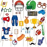 28PCS Football Photo Booth Props Kit, Football Game Day Tailgate Party Decorations,Football Birthday Baby Shower Party Supplies