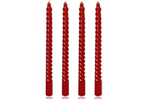 SIXLADYBRO 4 Pack Red Spiral Taper Candles for Home Decoration, 10 Inch Cream Candlesticks for Dinner Party Wedding Holiday, Dripless and Smokeless