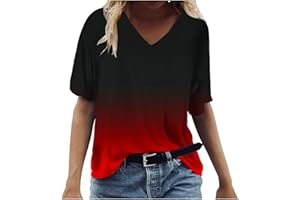 COJCOIHN Womens V Neck Gradient Color Sleeve Summer Tops V Neck Short Sleeve Tshirts Tunic Shirts Soft Blouse Plus Size.S-5XL