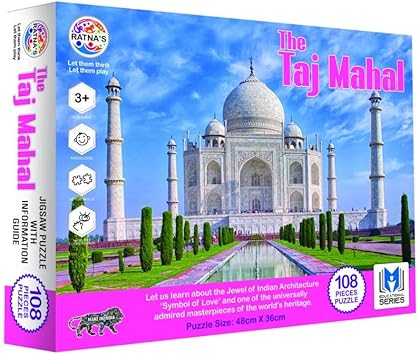RATNAS Premium Quality TAJ Mahal Jumbo Jigsaw Puzzle. 108PIECES Jigsaw with an Information Guide REGARDING TAJ Mahal