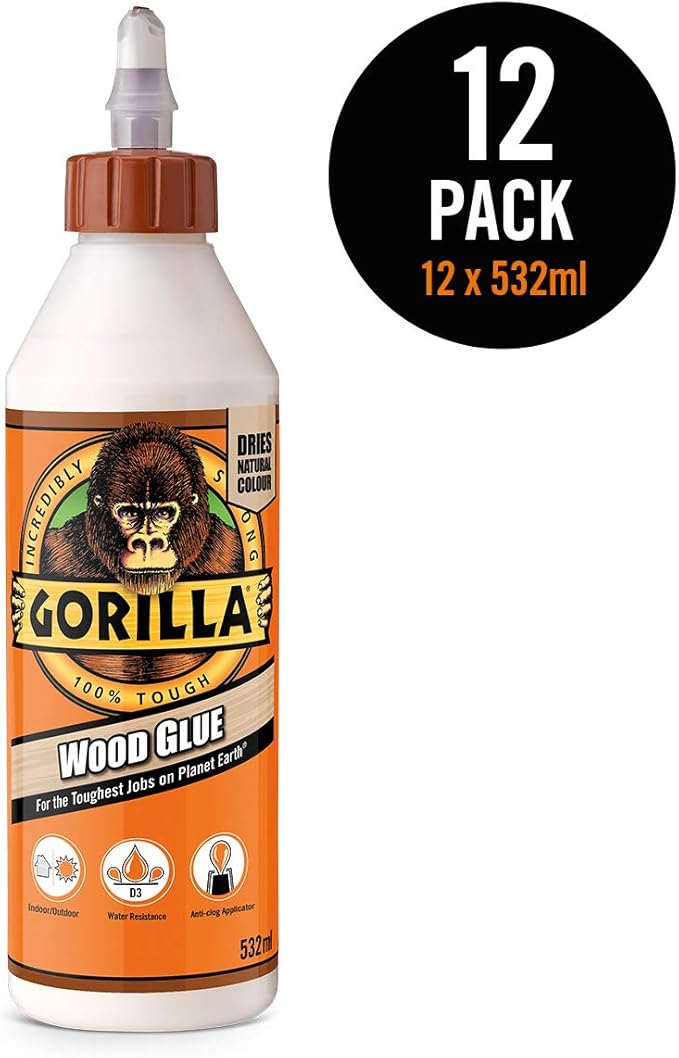 Gorilla 5044180 Wood Glue 532ml 12 Pack PVA, Natural Amazon.co.uk DIY