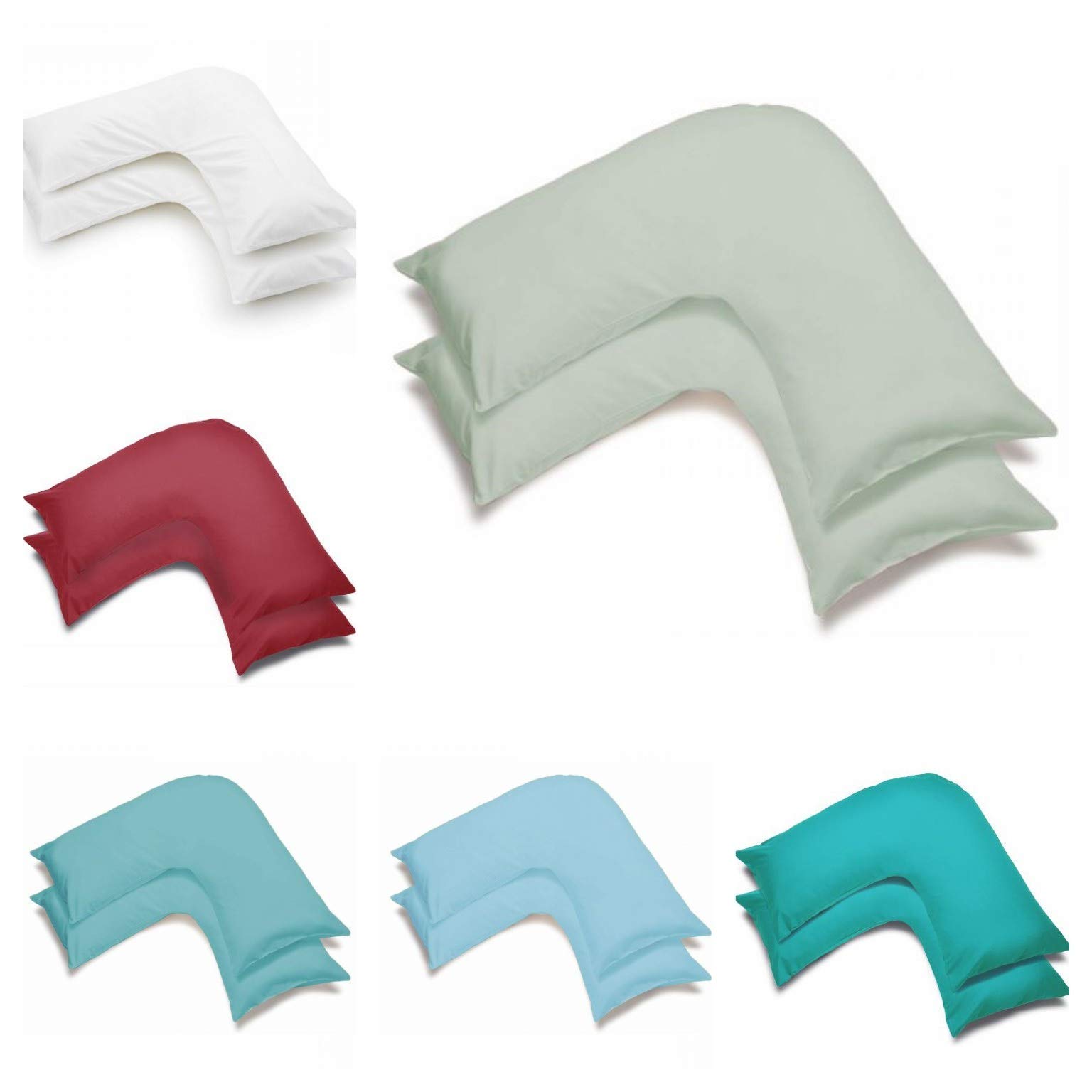 2 Pack Poly-Cotton Plain Dyed V Shaped Pillow Cases Covers - Orthopedic Pregnancy Maternity Back & Neck Support Nursing V Pillowcase Pair (Silver)