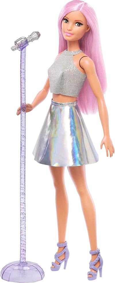 Barbie You Can Be Anything Pop Star Doll with Microphone Stand Pink Hair FXN98