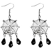 Gothic Spider Web Earrings for Women Vintage Cross Water Drop Dangle Earrings Silver Spider Colourful Crystal Earrings Victoria Halloween Costume