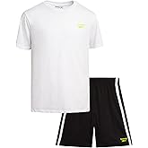 Reebok Boys Athletic Shorts Set - 2 Piece Summer Clothes Outfit with Pocket Tee and Boys Running Shorts for Active Kids