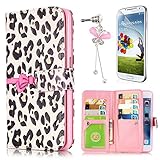 Sunroyal Samsung Galaxy Note 5 Wallet Case - Flip Synthetic Leather Wallet Pocket Case 2-In-1 Magnetic Detachable Back Cover with Built-in 9 Card Slots Lily White Leopard Pattern Bowknot