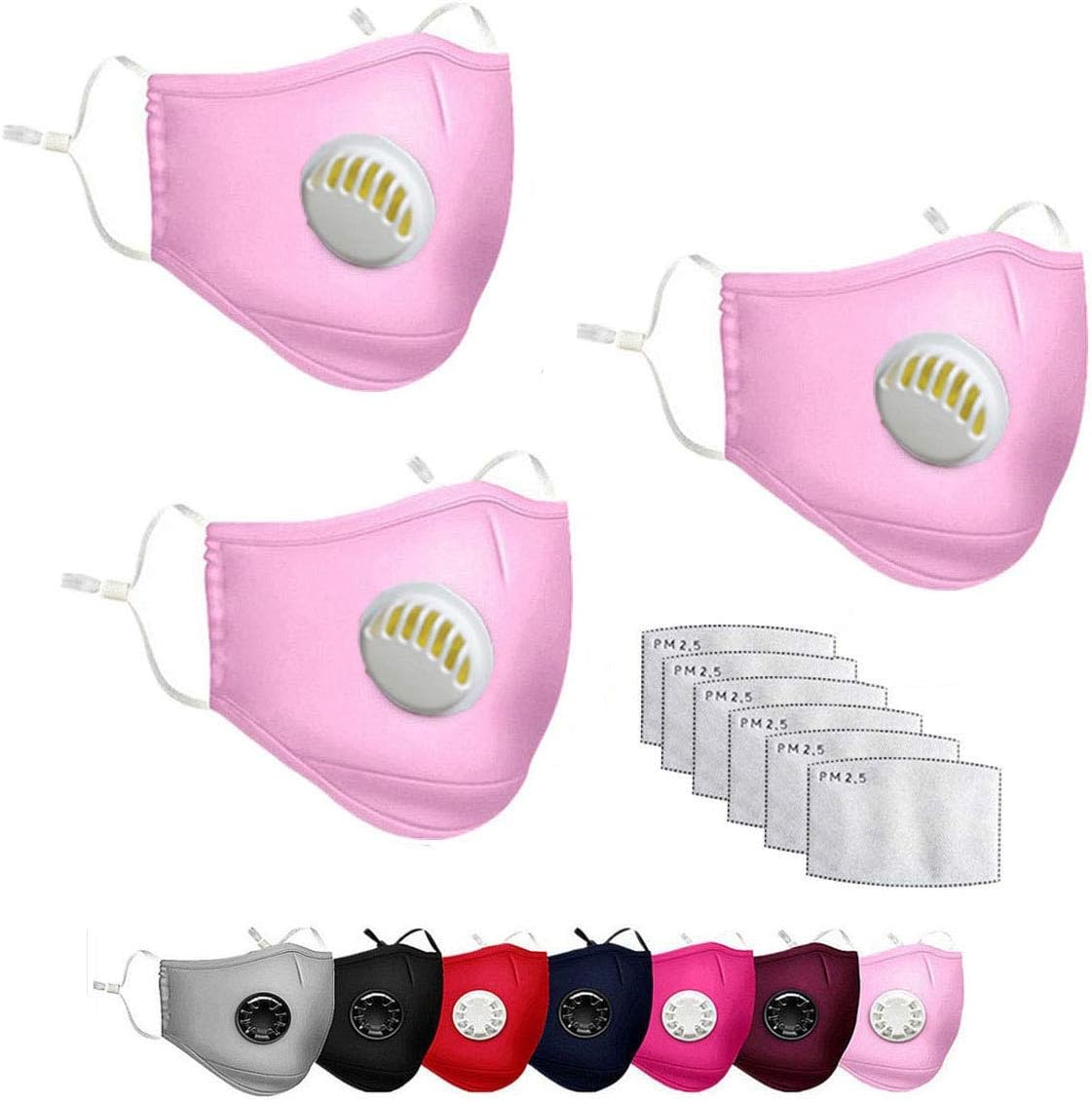 SSCYHT Easy Reusable Dust Mask Washable Protective Mask Fine Dust Mask Reusable Face Mask for Motorcycle Bikes,light pink,3 pack