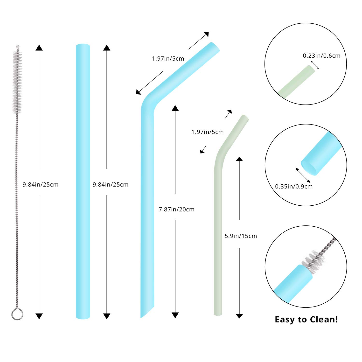 PHYLES Reusable Silicone Straws, 8 Pack Colourful Reusable Drinking Straws, Eco Friendly Alternative to Plastic, BPA Free, Dishwasher Safe, with 2 Cleaning Brushes