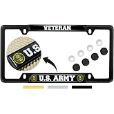 US Army Veteran 4 Hole Metal Car License Plate Frame - Black, Qty: 1 | Officially Licensed US Army Product, Free caps included, Domed Personalized Thin Top, Custom - Made by BestLicensePlateFrames