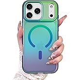 AIGOMARA Magnetic Case for iPhone 17 Pro [Compatible with Magsafe] [Fluorescent Iridescent Green Blue] Slim Shockproof Matte Back Protective Phone Cover for Women Girls 6.3 Inch