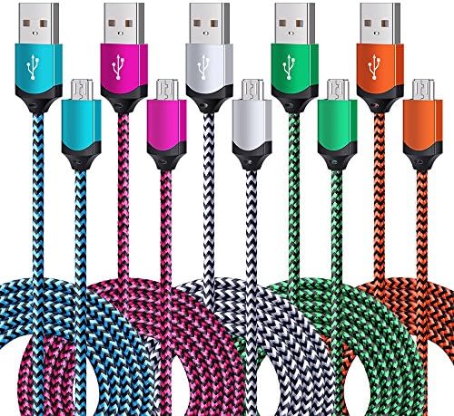Micro USB Cable Android Charger, NonoUV 5-Pack Braided Long USB 2.0 Charging Cord Wire Fast Charge Cable for Samsung Galaxy S7 S6 Edge S4, Note 4 5, HTC, LG, Nexus, Moto, Tablet, PS4, XBOX