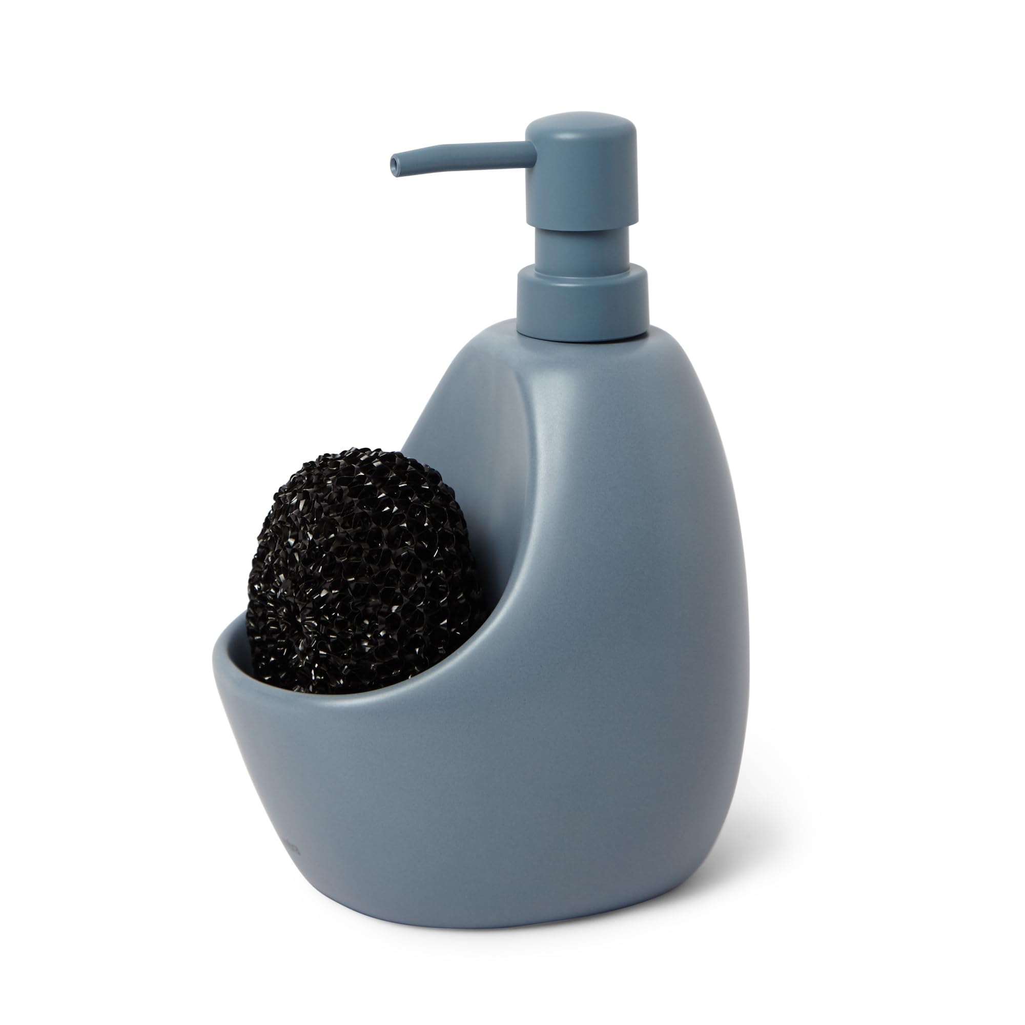 Umbra Joey Ceramic Liquid Soap Dispenser with Sponge Caddy, Ideal for Kitchen or Bathroom Use, Slate Blue