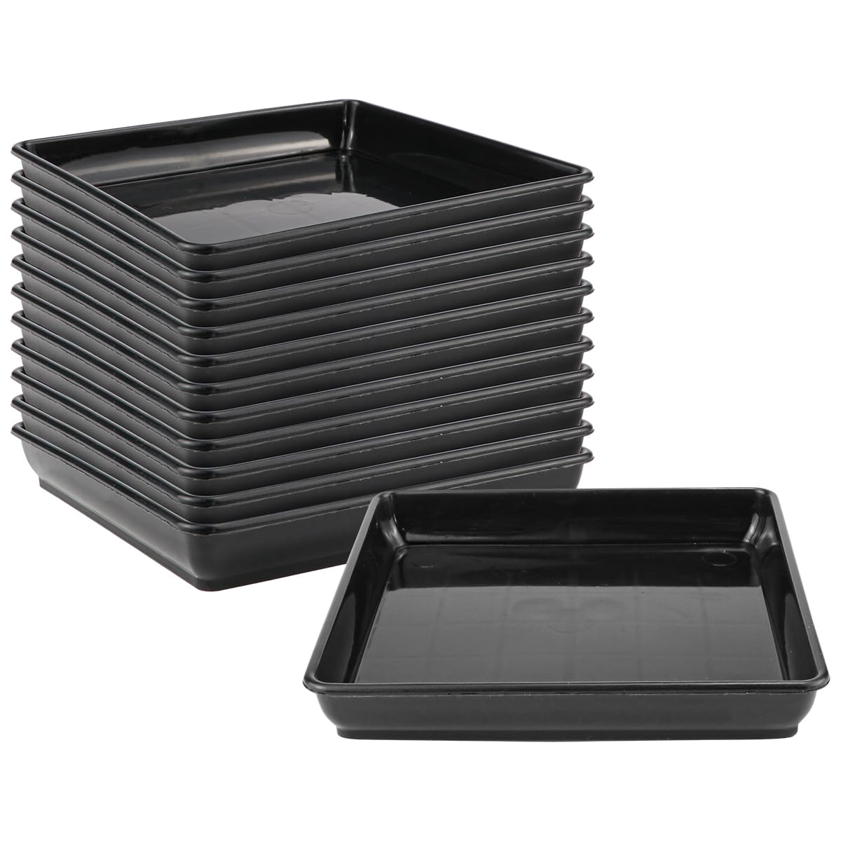 LNQ LUNIQI Square Plant Pot Coasters, Pack of 12 Plastic Plant Saucers, Black Plant Saucers, Flower Coasters, Plant Pot Saucers for Indoor, Outdoor, Garden, Balcony