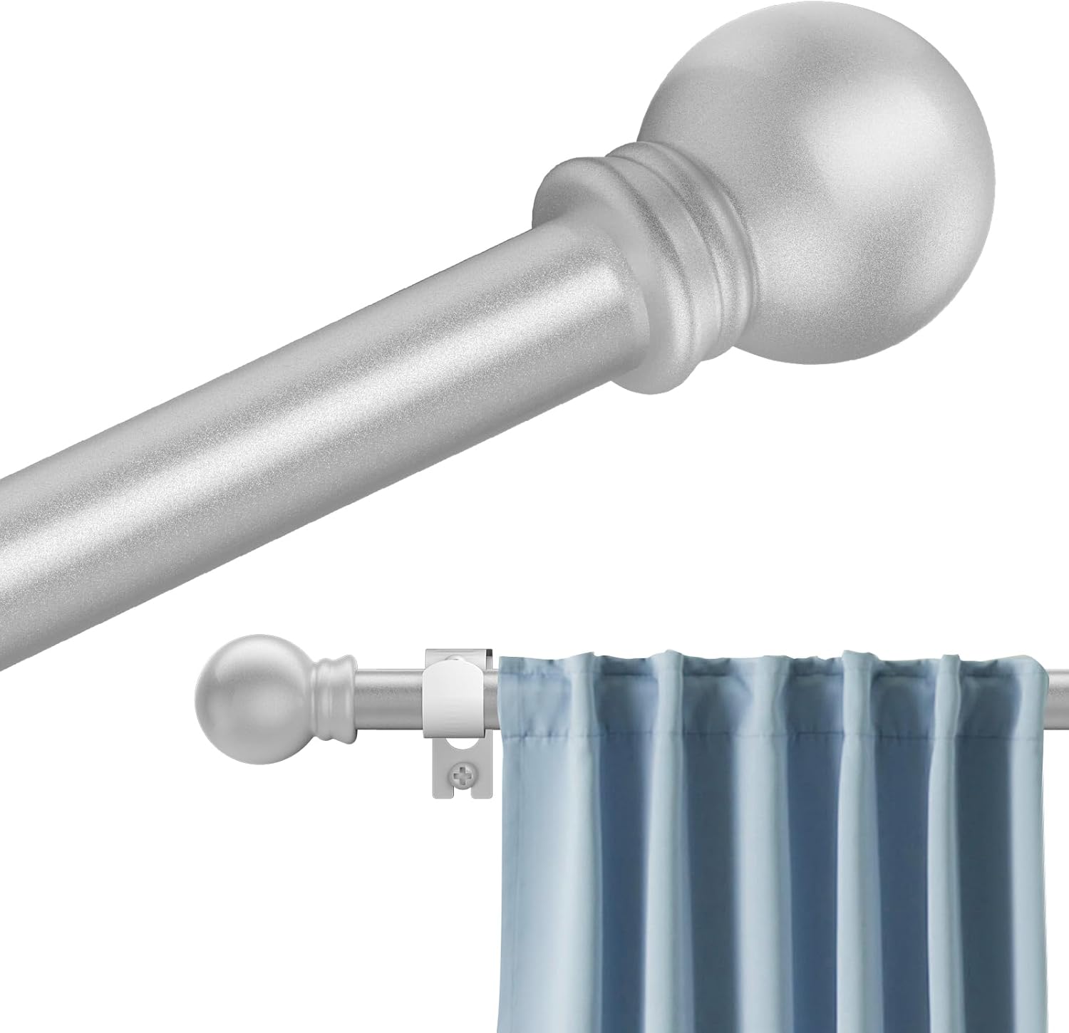 Window Treatment Hardware - Authandis Silver Curtain Rods for Windows with Brackets,5/8 Inch Diameter Small Window Curtain Rod Adjustable 32 to 48 Inches,Easy Install Drapery Rods,Gray