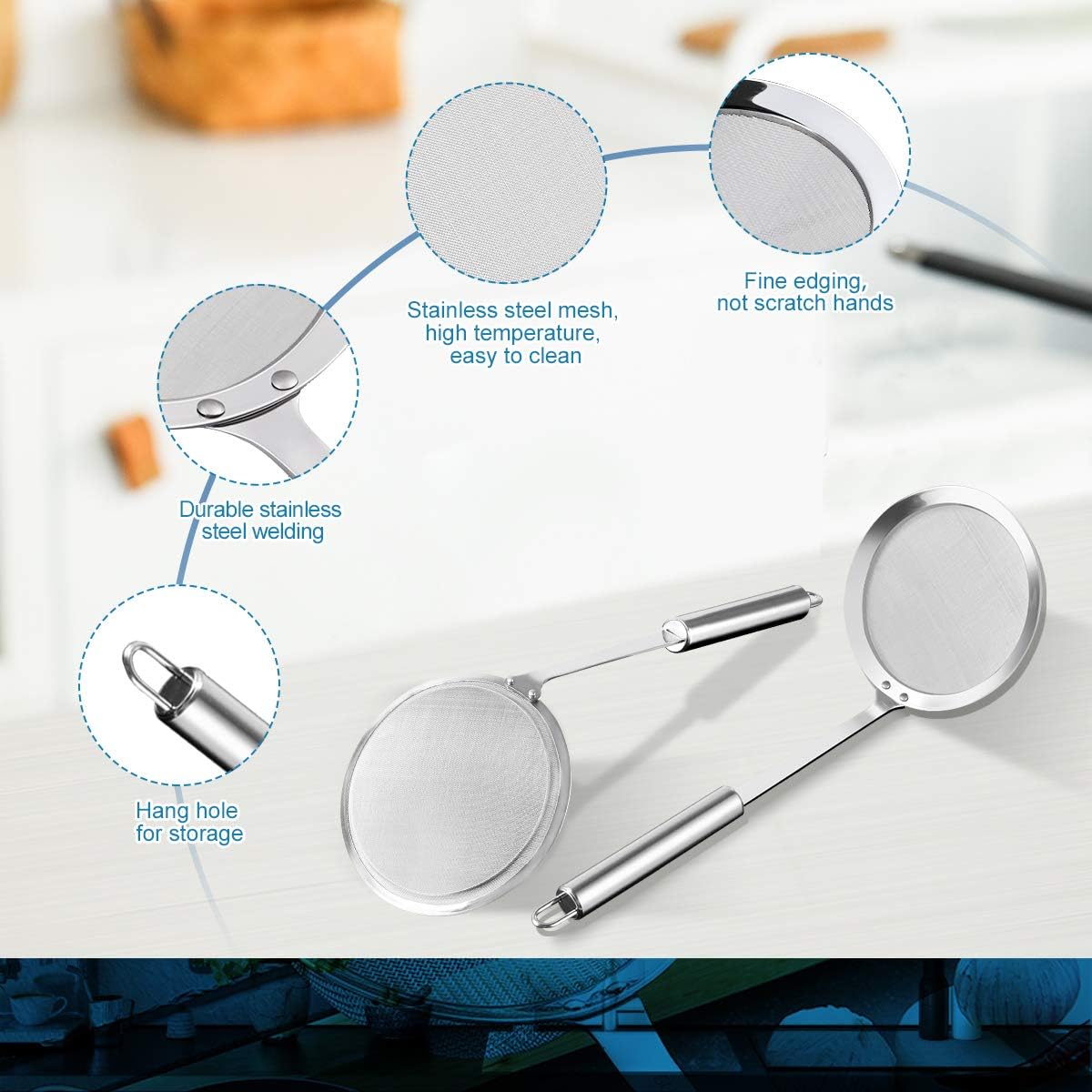AIEVE Filter Spoon, 2 Pack Deep Fat Fryer Skimmer Spoon, Stainless Steel Oil Filter Colander Spoon, Cooking Oil Filter Spoon - Image 4