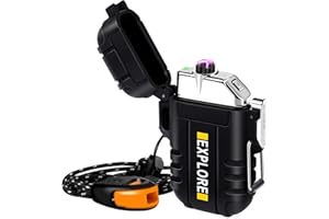 LcFun Electric Lighter, Plasma Lighter Waterproof Arc Lighter Windproof USB Lighter Rechargeable with Emergency Whistle for Hiking, Camping, Adventure, Outdoor, Survival, Tactical, EDC Gear (Black)