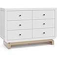 Storkcraft Santorini 6 Drawer Double Dresser (White with Driftwood) - GREENGUARD Gold Certified, Interlocking Drawer System, Dresser Drawer Organizer for Kids Bedroom
