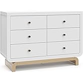 Storkcraft Santorini 6 Drawer Double Dresser (White with Driftwood) - GREENGUARD Gold Certified, Interlocking Drawer System, 